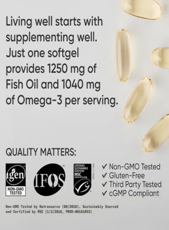 أوميغا **الترجمة الاحترافية:**   أوميغا-3 بتركيز فائق ثلاثي (1250 ملغ) • مُصنَّع من ألاسكوميغا® • بتركيبة ثلاثي الغليسريد من EPA وDHA   │ دعم صحة القلب، الدماغ والمفاصل │   **معتمد بـ IFOS 5 نجوم • خالٍ من الكائنات المعدلة وراثيًا • خالٍ من الغلوتين**   عبوة 90 كبسولة هلامية - Image 3